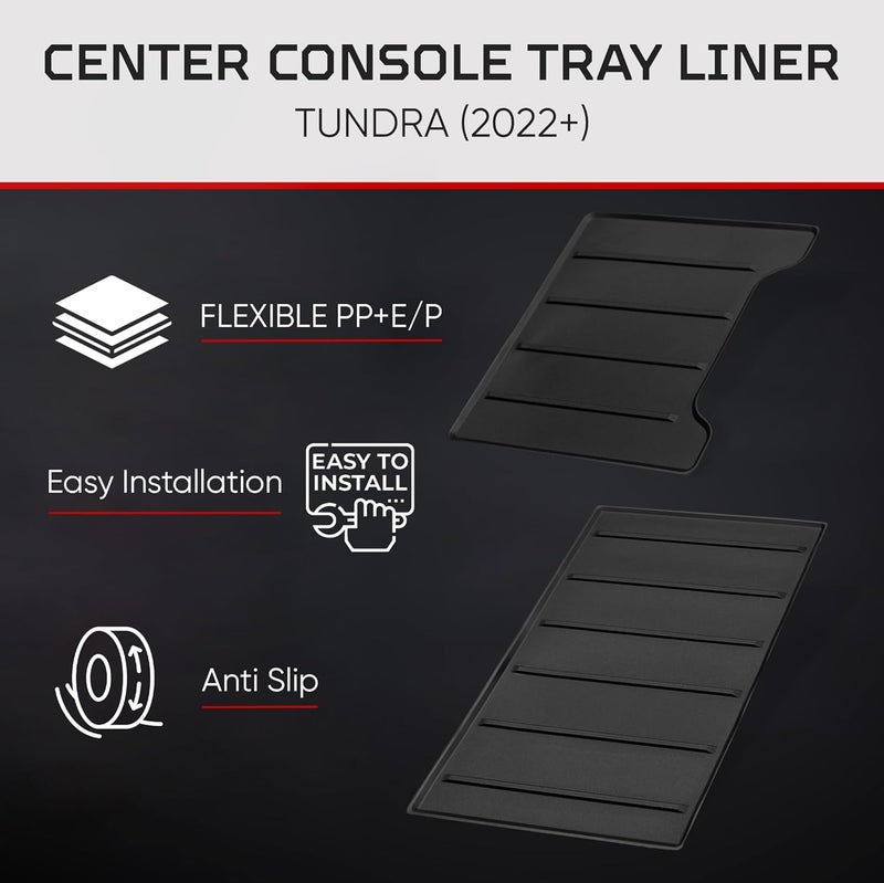 AJT DESIGN Center Console Organizer Tray Liner Compatible with 2022+ Toyota Tundra Platinum, 1794, TRD PRO, Capstone | Fits 2023+ Sequoia | Anti-Slip Mat for Car Console Organizer Tray | 2-Piece Black - Image 4